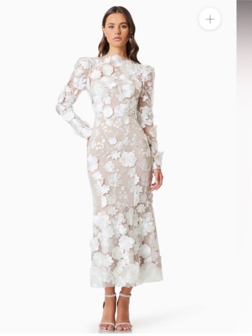 elliatt shannon white 3d floral embellished midi bridal wedding dress size XS